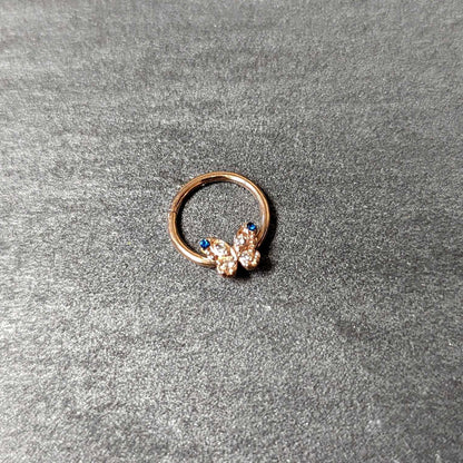16G 3/8 Blue Gem Rose Gold Tone Butterfly Hinged Segment Ring