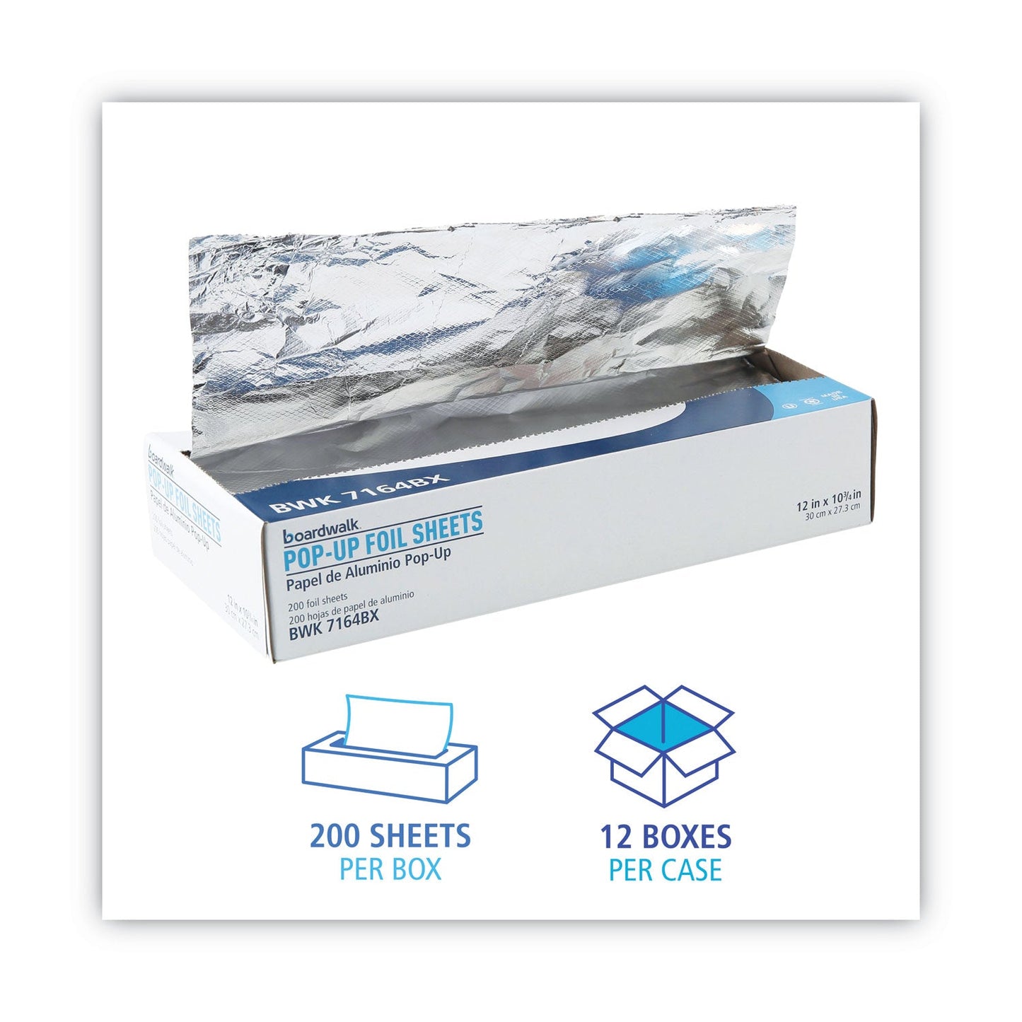 Boardwalk Heavy-Duty Aluminum Foil Pop-Up Sheets, 12 x 10.75, 200/Box, 12 Boxes/Carton