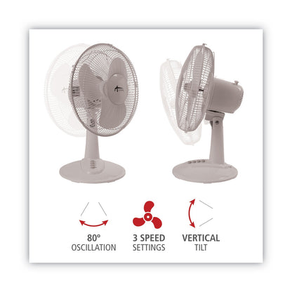 Alera 12" 3-Speed Oscillating Desk Fan, Plastic, White