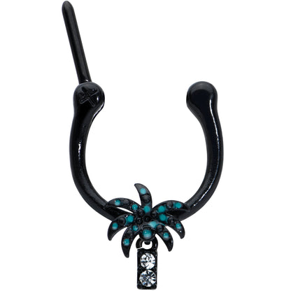 16G 5/16 Clear Gem Black Night Palm Tree Dangle Cartilage Clicker