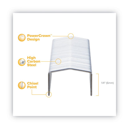 Bostitch B8 PowerCrown Premium Staples, 0.25" Leg, 0.5" Crown, Steel, 5,000/Box