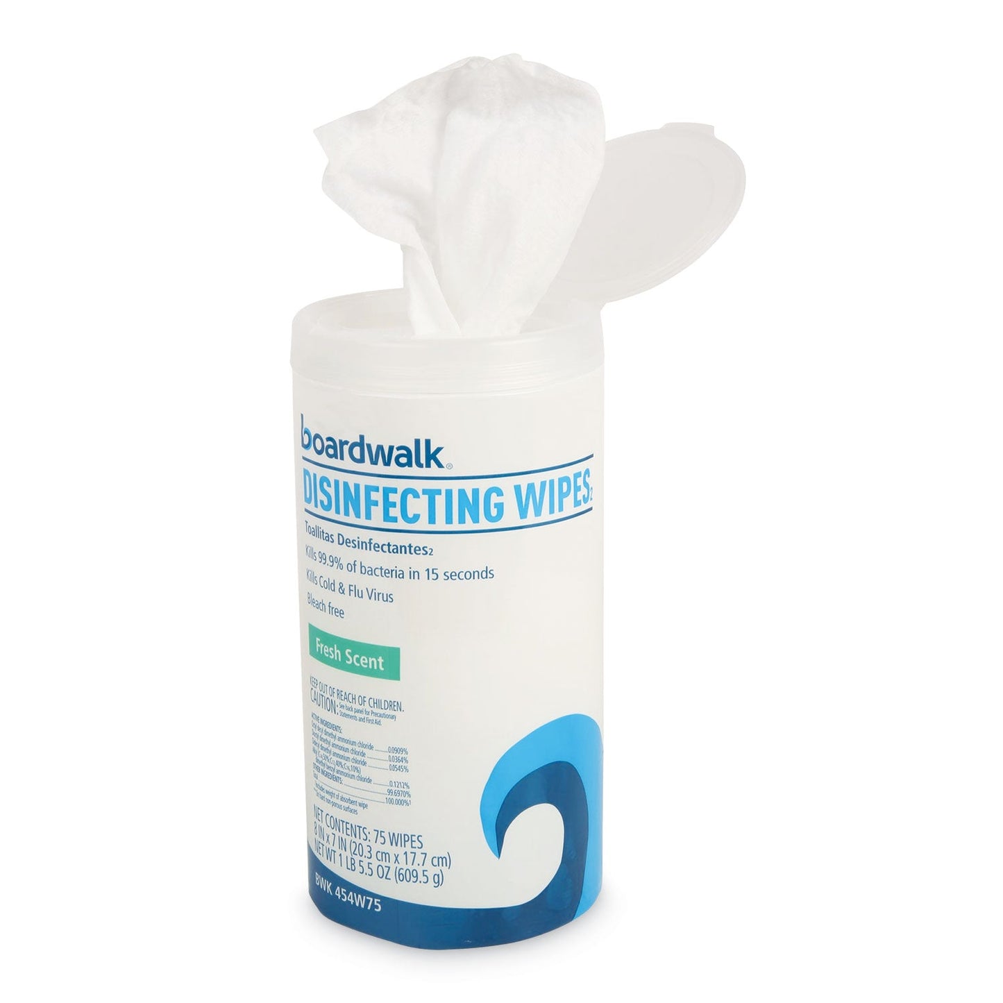Boardwalk Disinfecting Wipes, 7 x 8, Fresh Scent, 75/Canister, 3 Canisters/Pack