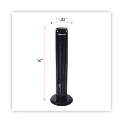 Alera 36" 3-Speed Oscillating Tower Fan with Remote Control, Plastic, Black