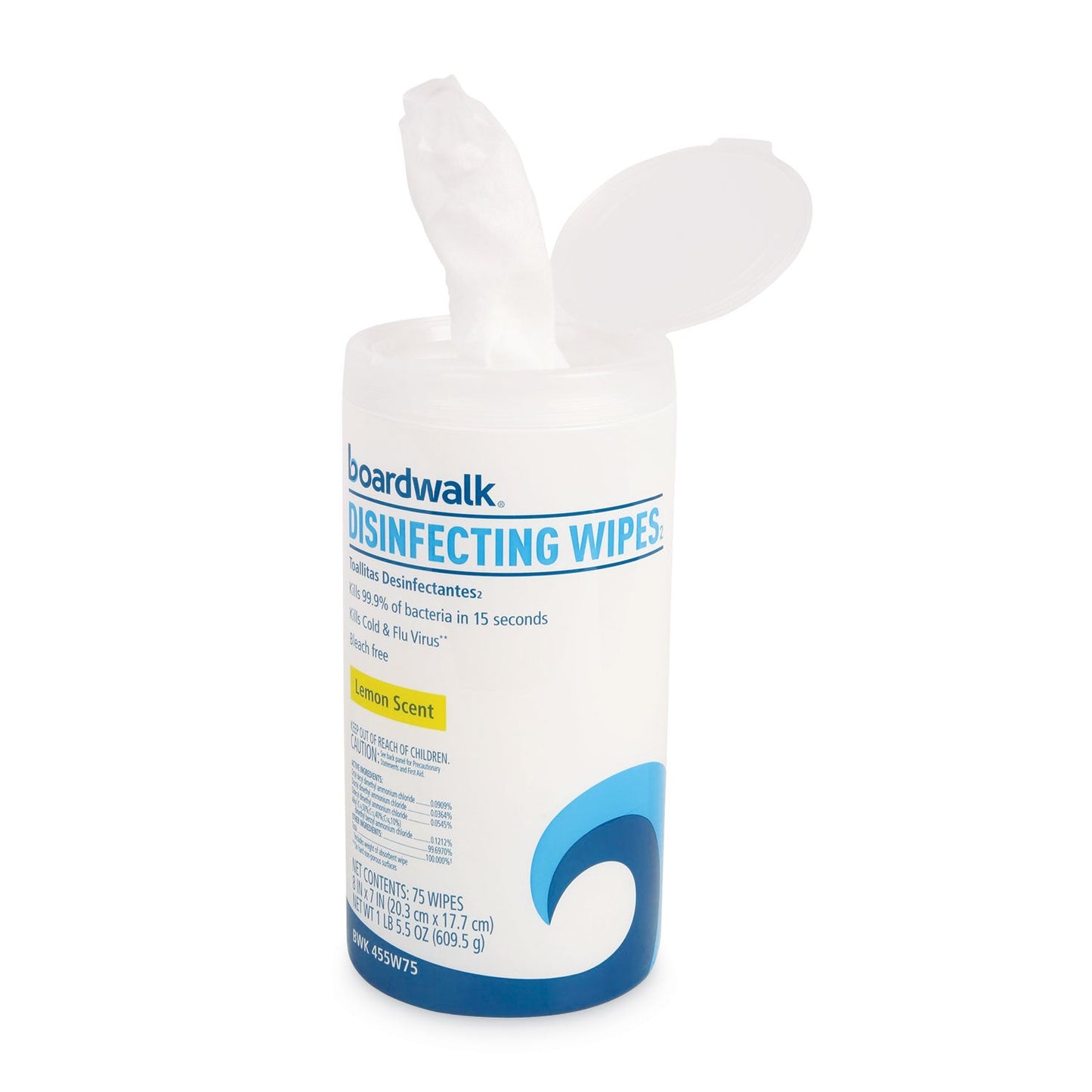 Boardwalk Disinfecting Wipes, 7 x 8, Lemon Scent, 75/Canister, 12 Canisters/Carton