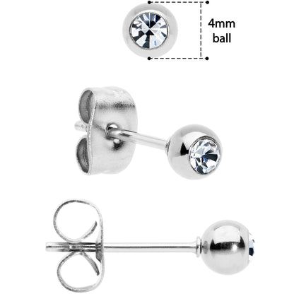 3mm 4mm 5mm Clear Gem Ball 316L Stainless Steel Stud Earrings 3 Pack