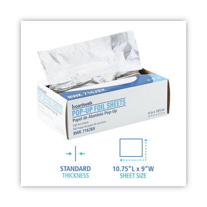 Boardwalk Standard Aluminum Foil Pop-Up Sheets, 9 x 10.75, 500/Box, 6 Boxes/Carton