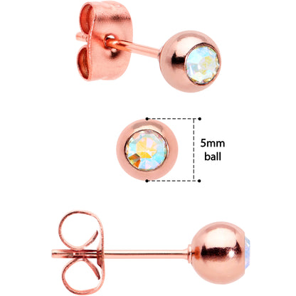 3mm 4mm 5mm Aurora Gem Rosy Tone Ball 316L Steel Stud Earrings 3 Pack