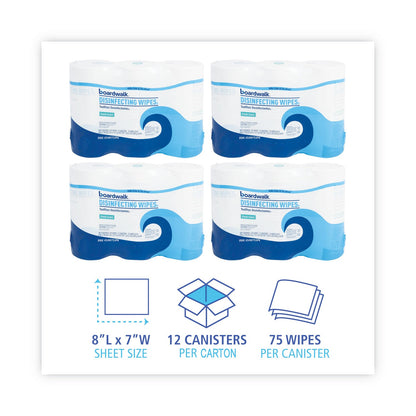Boardwalk Disinfecting Wipes, 7 x 8, Fresh Scent, 75/Canister, 12 Canisters/Carton