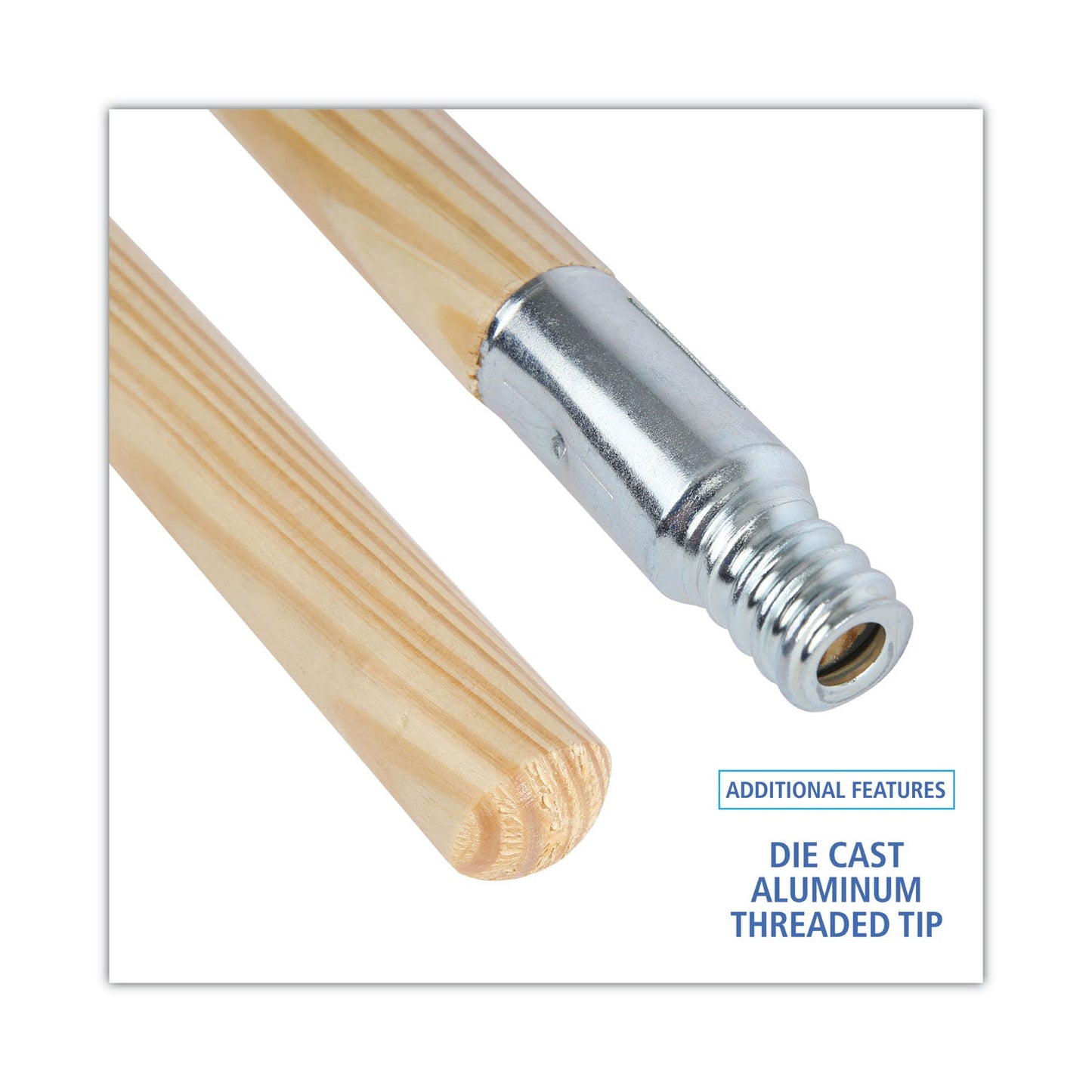 Boardwalk Metal Tip Threaded Hardwood Broom Handle, 0.94" dia x 60", Natural