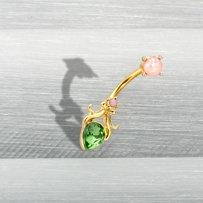 Green Gem Gold Tone Shades of Spring Double Mount Belly Ring
