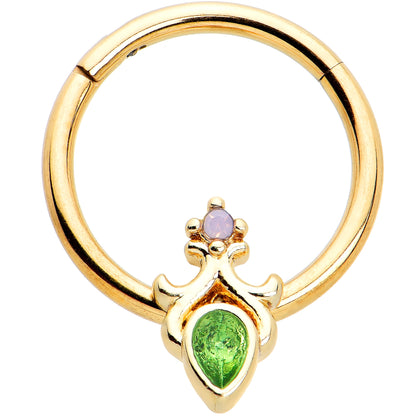16G 3/8 Green Gem Gold Tone Shades of Spring Hinged Segment Ring