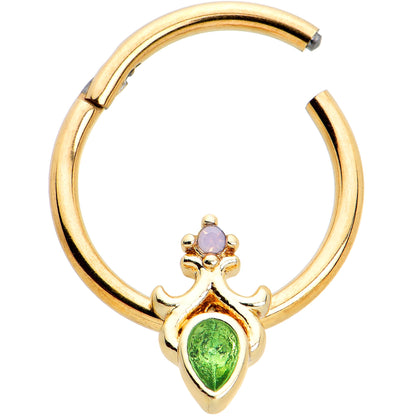 16G 3/8 Green Gem Gold Tone Shades of Spring Hinged Segment Ring