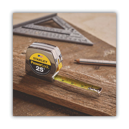 Stanley Powerlock II Power Return Rule, 1" x 25 ft, Chrome/Yellow