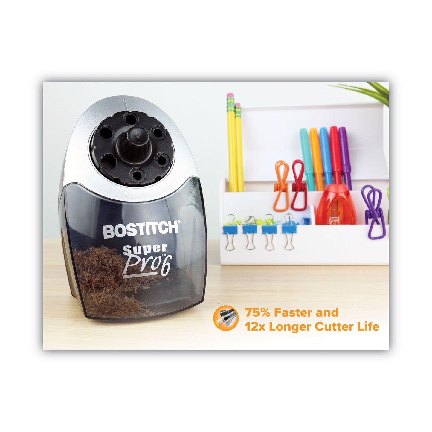 Bostitch Super Pro 6 Commercial Electric Pencil Sharpener, AC-Powered, 6.13 x 10.69 x 9, Gray/Black