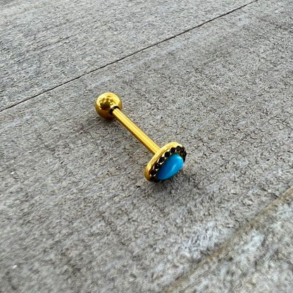 Gold Tone Southwestern Style Blue Drop Barbell Tongue Ring