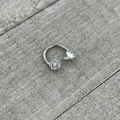 16G 3/8 Clear Gem White Butterfly Flower Horseshoe Circular Barbell