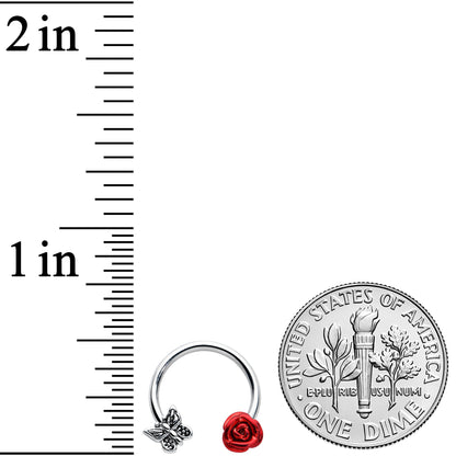 16G 3/8 Butterfly Red Rose Flower Horseshoe Circular Barbell