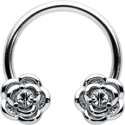16G 3/8 Textured Blooming Flowers Horseshoe Circular Barbell