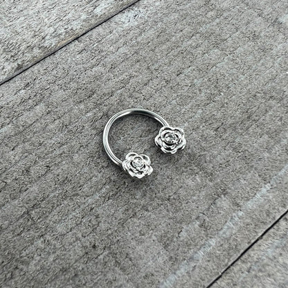 16G 3/8 Textured Blooming Flowers Horseshoe Circular Barbell