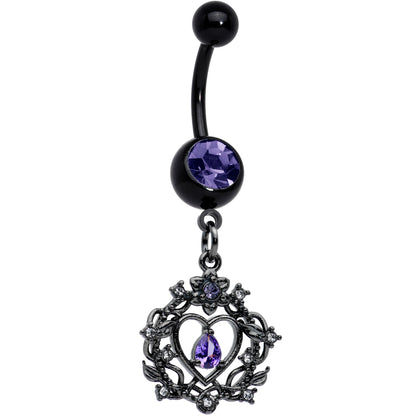 Purple Gem Black Regal Crown Dangle Belly Ring