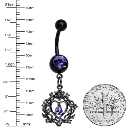 Purple Gem Black Regal Crown Dangle Belly Ring