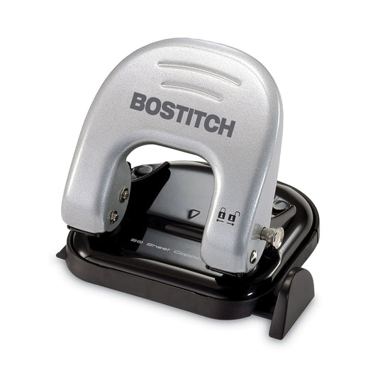 Bostitch 20-Sheet EZ Squeeze Two-Hole Punch, 9/32" Holes, Black/Silver