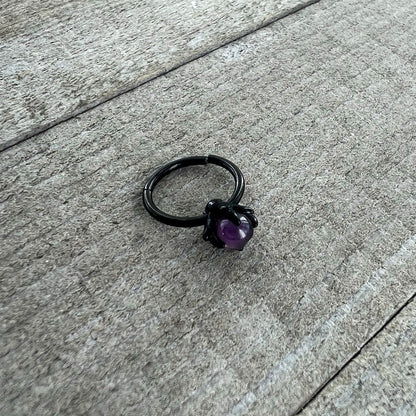 16G 3/8 Purple Amethyst Black Claw Hand Hinged Segment Ring
