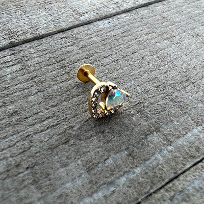 16G 5/16 Aurora Clear Gem Rococo Heart Labret Monroe Tragus