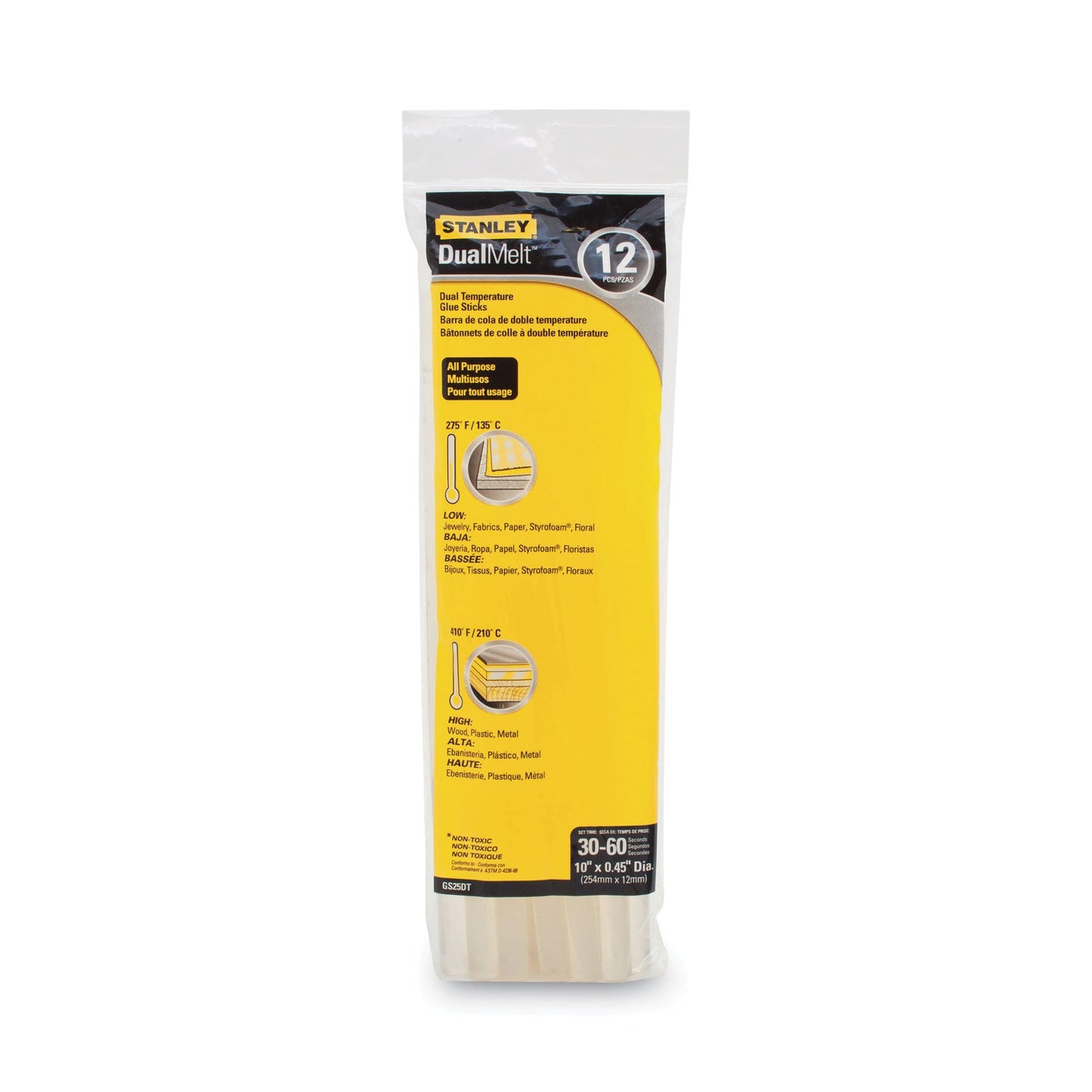 Stanley Bostitch Dual Temperature 10" Glue Sticks, 0.45" x 10", Dries Clear, 12/Pack