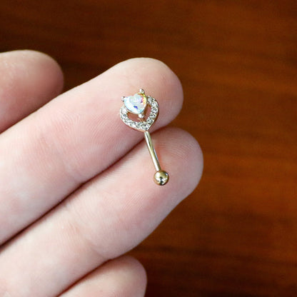 16G 5/16 Aurora Gem Gold Tone Rococo Heart Curved Eyebrow Ring