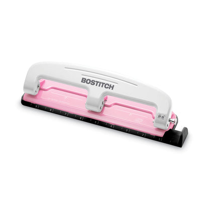 Bostitch 12-Sheet EZ Squeeze InCourage Three-Hole Punch, 9/32" Holes, Pink