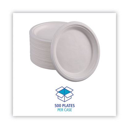 Boardwalk Bagasse Dinnerware, Plate, 10" dia, White, 500/Carton