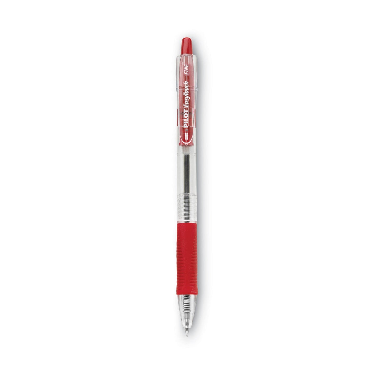Pilot EasyTouch Ballpoint Pen, Retractable, Fine 0.7 mm, Red Ink, Clear Barrel, Dozen