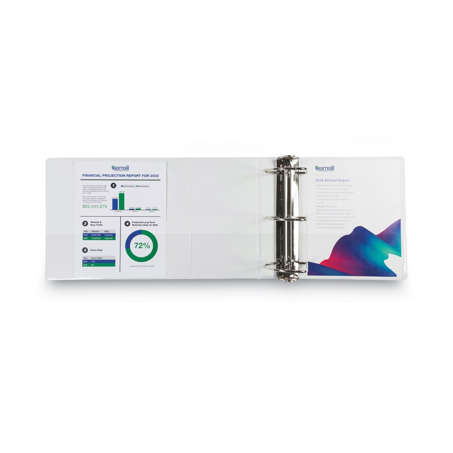 Samsill Nonstick D-Ring View Binder, 3 Rings, 6" Capacity, 11 x 8.5, White