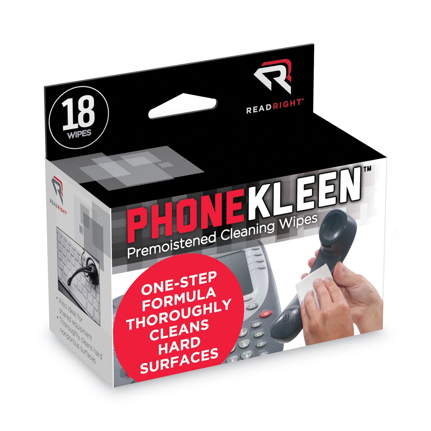 Read Right PhoneKleen Wet Wipes, Cloth, 5 x 5, 18/Box