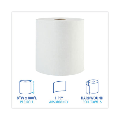 Boardwalk Hardwound Paper Towels, 1-Ply, 8" x 800 ft, White, 6 Rolls/Carton
