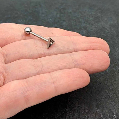 Clear Gem Double Triangle Barbell Tongue Ring