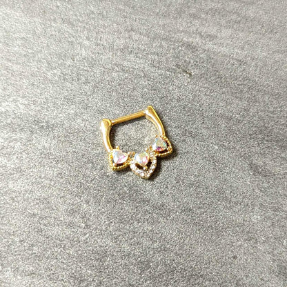 16G 5/16 Clear Aurora Gem Gold Tone Trio Heart Cartilage Clicker