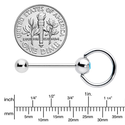 Blue Gem 316L Surgical Steel Captive Ring End Barbell Tongue Ring
