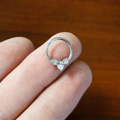 16G 3/8 Clear CZ Gem Triple Elegance Hinged Segment Ring