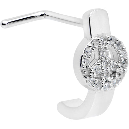 20G 1/4 Clear Gem Retro Peace Sign Faux Hoop L Shape Nose Ring