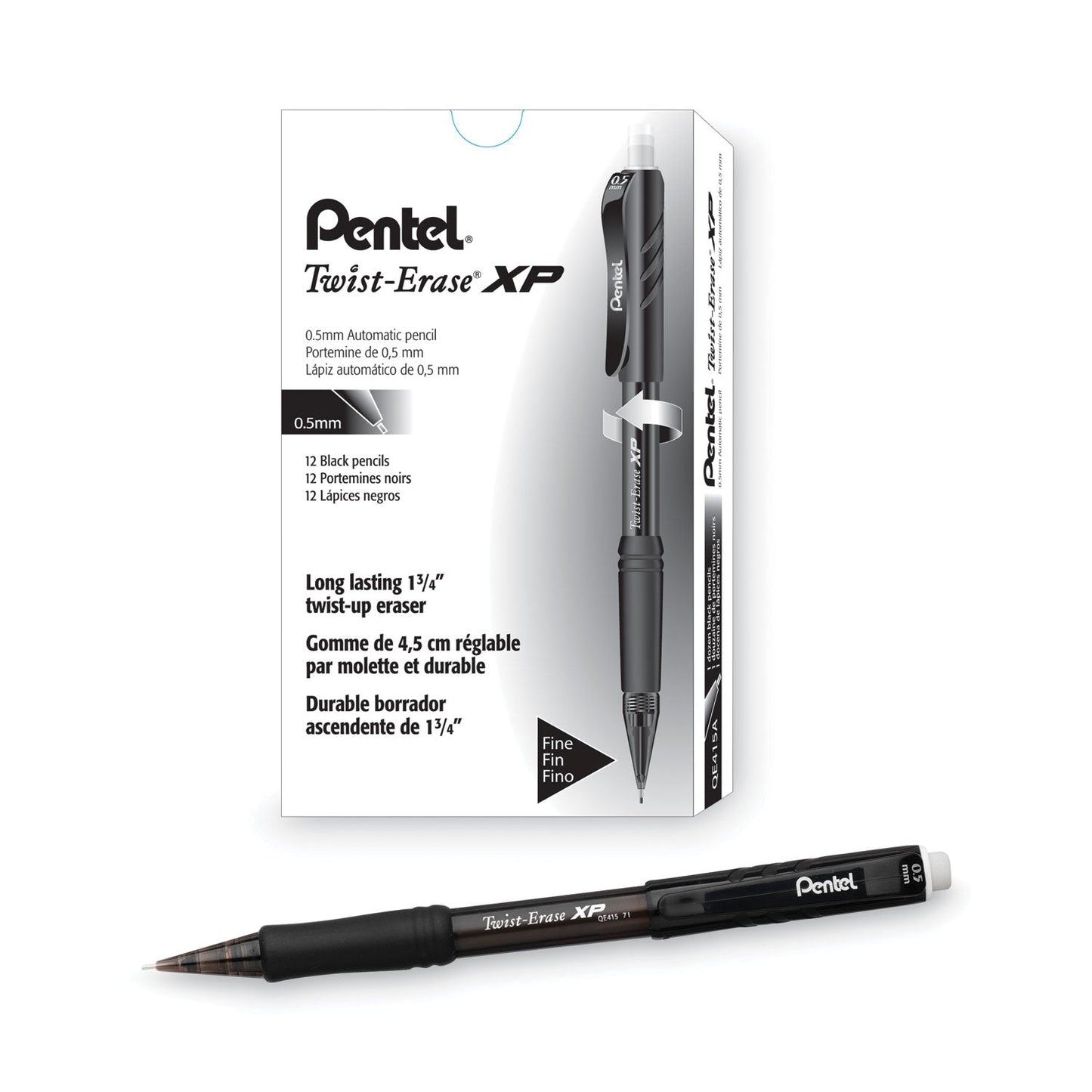 Pentel Twist-Erase EXPRESS Mechanical Pencil, 0.5 mm, HB (#2.5), Black Lead, Black Barrel, Dozen