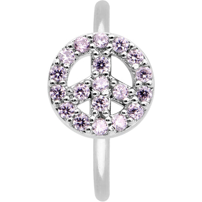 20G 5/16 Faint Pink Gem Retro Peace Sign Seamless Nose Hoop