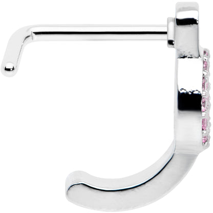 20G 5/16 Faint Pink Gem Retro Peace Sign Faux Hoop L Shape Nose Ring