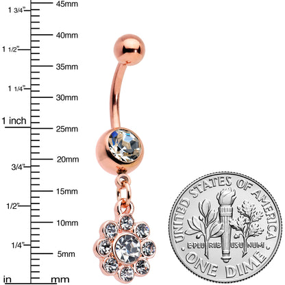 Clear Gem Rose Gold Tone Whimsy Flower Dangle Belly Ring