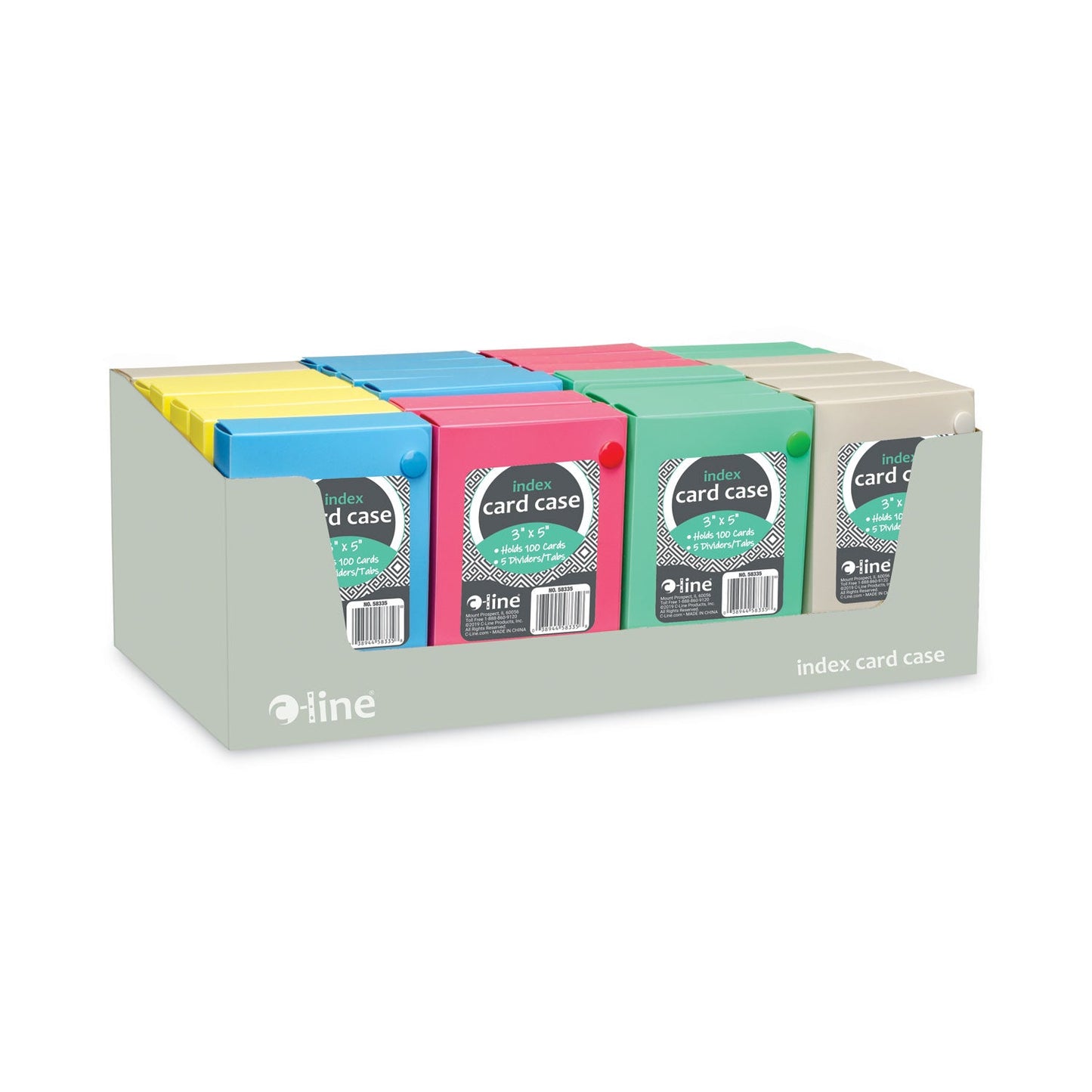 C-Line Index Card Case, Holds 100 3 x 5 Cards, 5.38 x 1.25 x 3.5, Polypropylene, Assorted Colors
