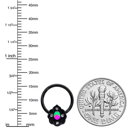 16G 3/8 Purple Tourmaline Black Lacy Drop Hinged Segment Ring
