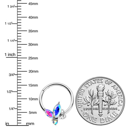 16G 3/8 Aurora CZ Gem Fleur de Lis Butterfly Hinged Segment Ring