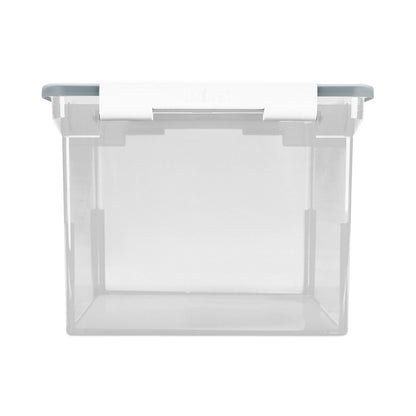 Storex Portable File Tote with Locking Handles, Letter/Legal Files, 18.5" x 14.25" x 10.88", Clear/Silver