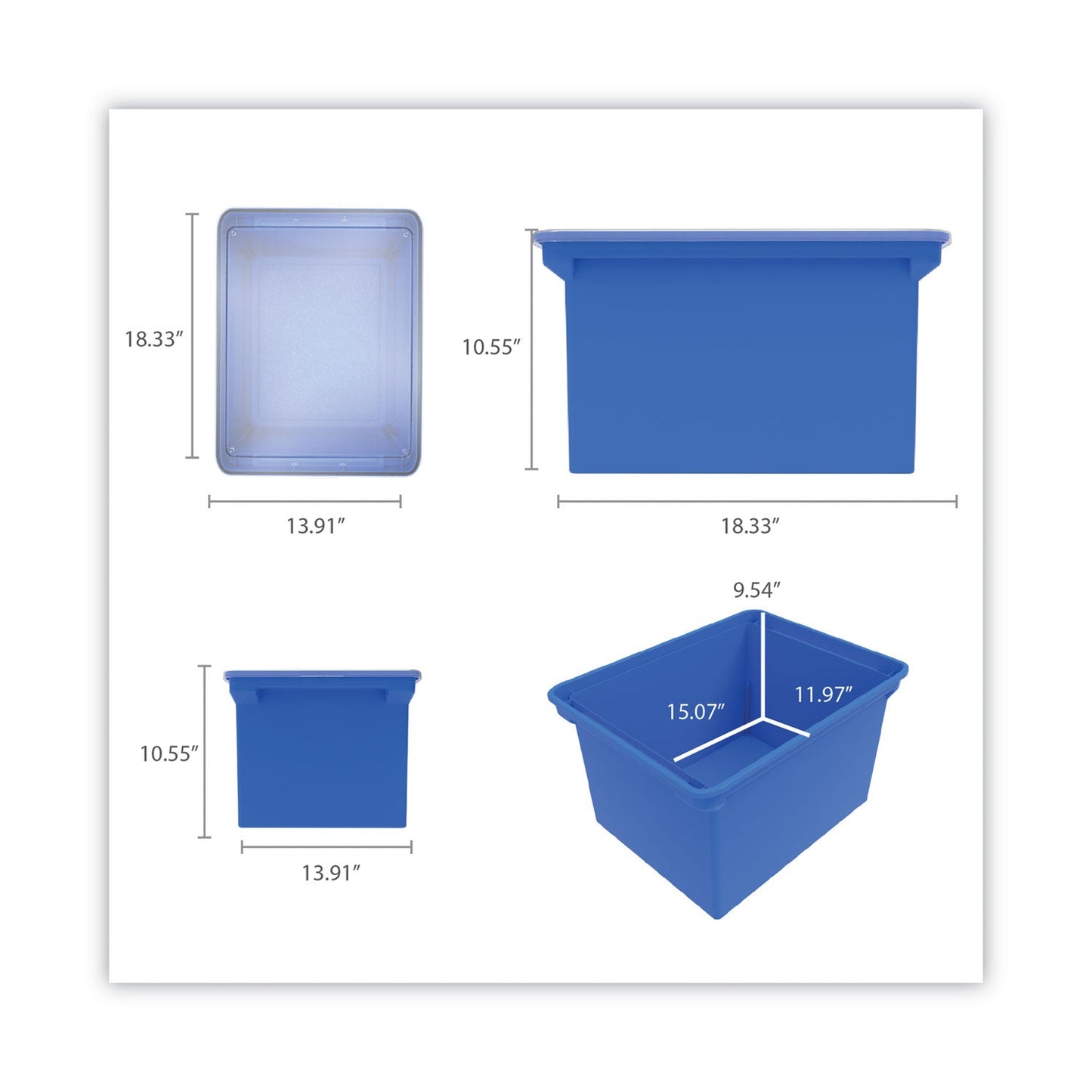 Storex Plastic File Tote, Letter/Legal Files, 18.5" x 14.25" x 10.88", Blue/Clear